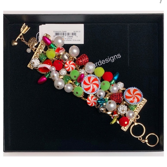 NWT Betsey Johnson 💋CHRISTMAS CANDY Gold Tone Earrings/ Bracelet & Necklace - Picture 5 of 15
